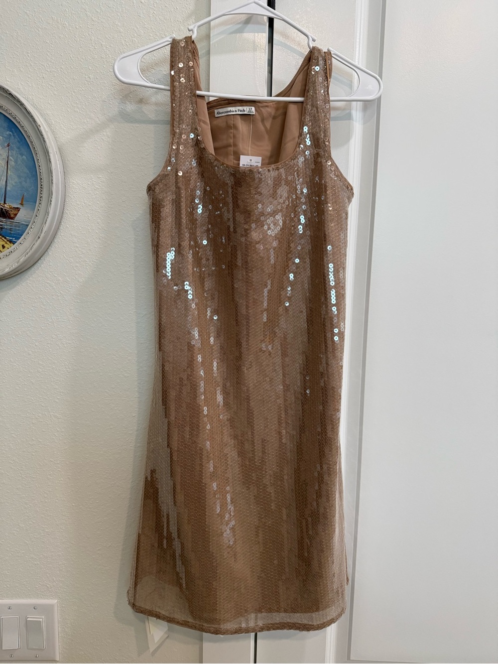 NWT Size LT Abercrombie & Fitch Sleeveless Sequin Mini Dress in Light Brown